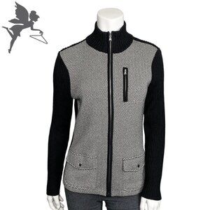 LAUREN RALPH LAUREN Ribbed Herringbone Zip Front Cardigan